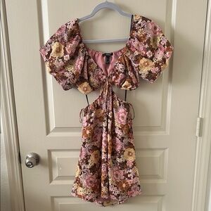 Floral Puff Sleeve Cutout Dress Size S